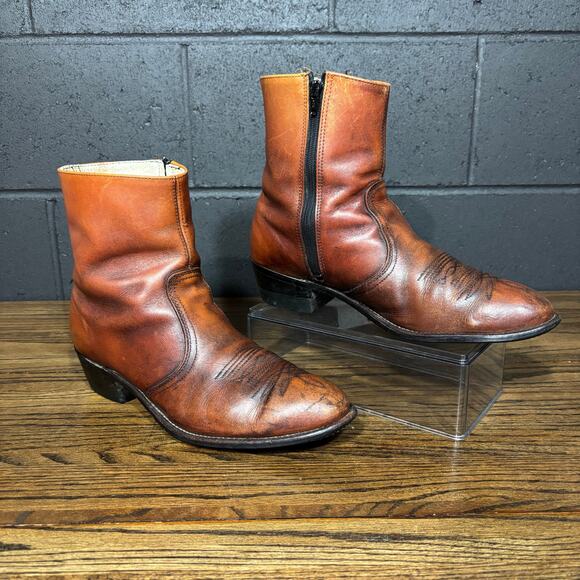 Vintage Acme Men’s 11.5D Brown Leather Zip Western Ankle Boots Made In USA - Picture 2 of 9